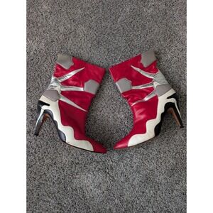 Vintage Glacee Red Patchwork Leather Boots Made in Spain Metallic 8.5M 80s Style